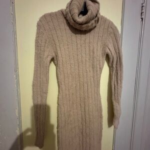 Meshki Ribbed Tan Turtleneck Sweater